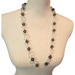 ecklace Vintage Beaded Clear Frosted Olive Green Geometric Faceted 24″ SKU2336