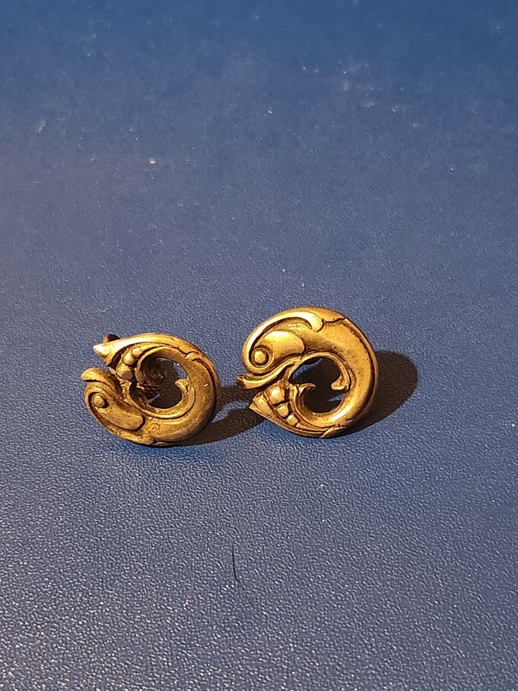 Vintage Sterling Viking Craft Fish Screw Back Earrings
