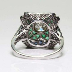 Art Deco 5.55 Ct White Round Cut Sapphire Emerald CZ Flower Wedding Ring In SS