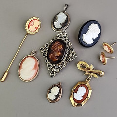 Vintage Cameo Lot of 9 Pendant Stick Pin Brooch Glass Resin MOP