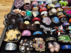 Lot of 100 Rings Retro Glass Rhinestone 1960s 1970s Vintage Groovy Boho Fun
