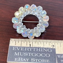 Vtg Iridescent Glass Faceted Aurora Borealis Beads Wreath Cluster Brooch 1.75”