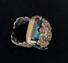 Art Nouveau Ring Green Man Centerpiece Tall Rhinestone Filigree Base