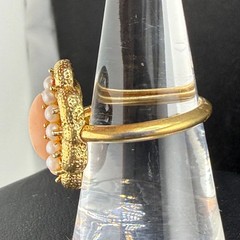 Vintage Avon Ring Serena Pink Gold Tone seed pearl Adjustable Size 7-8