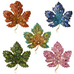 Crystal Shiny Maple Leaf Brooches Pins For Women Girls Vintage Corsage Jewelry