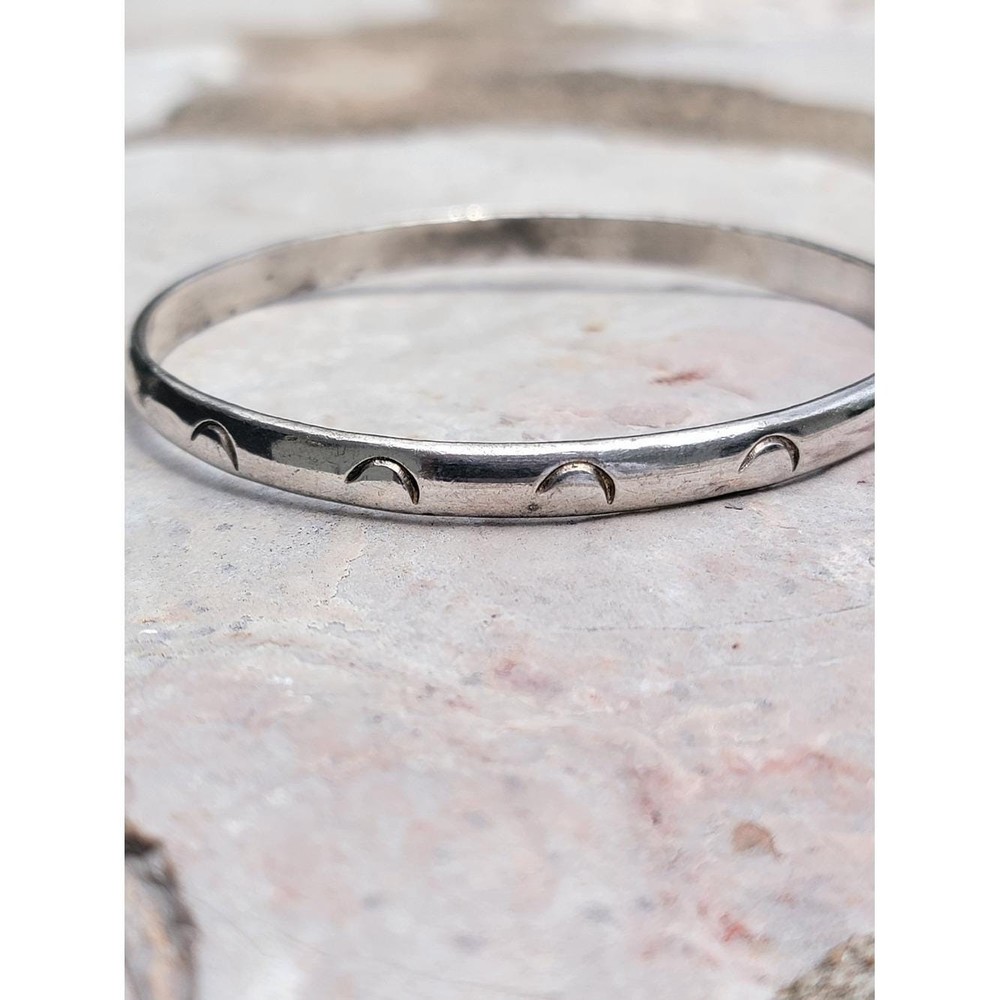 Vintage Taxco Mexico Sterling Silver Crescent Moon Bangle Bracelet TC-160 Size 8