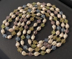 1930’s Faux Pearl & Faceted Pastel Beaded Necklace 60”