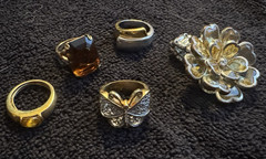 Lot of 5 Yellow Gold Tone Fashion Rings Flower Butterfly Statement Jewelry