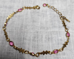 Vintage Avon Bracelet Open Bezel Pink Stone Gold Tone Chain 8″ Signed Dainty
