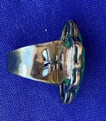 Vintage Hong Kong Sterling 925 Carved Green Jade Endless Knot Ring Shou Ji Sz 6