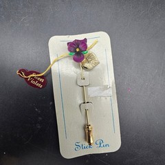 Purple Violet Necklace Stick Pin Set Vintage Floral Flower Jewelry