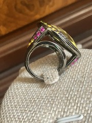 HSN Designer Signed M & CN Multi Gemstone Yellow Teardrop Faceted Cocktail Ring