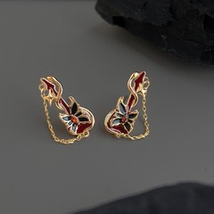 Guitar Music Earrings 14K Gold Plated Enamel Chain Rock Punk Jewelry Unisex Stud