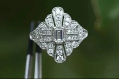 Art Deco Style Emerald Cut Lab Created Diamond 14k White Gold FN Engagement Ring