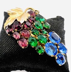 Art Deco Multicolored Rhinestone “Fruit Salad” Dress Clip 3 Inch Vintage Jewelry