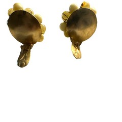 Vintage Signed Japan yellow and Cream Beaded Hand made Clip on Womens Earrings