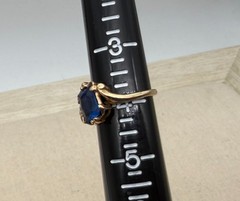 Vintage 10K Gold Blue Sapphire & Diamond Ring Size 5.5 Estate Jewelry 2.41 Grams