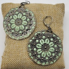 Fabulous bold enamel metal pierced dangle earrings Spring flowers boho
