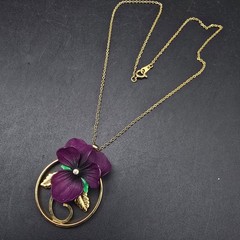 Purple Violet Necklace Stick Pin Set Vintage Floral Flower Jewelry