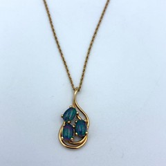 Vintage Opal Triplet Necklace Pendant w/ Gold Filled Chain 17″