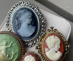Vintage CAMEO BROOCH PIN LOT Mermaid Girl Dolphin Profiles Acrylic Resin Plastic