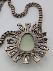 Vintage Statement Necklace Clear Rhinestones Antique Gold Tone Large Pendant