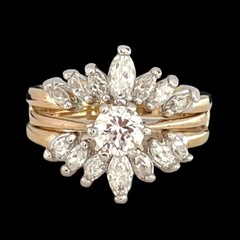 Vintage 1980s Wedding Ring Set Size 5 Cubic Zirconia 14K Gold Plate – 14F