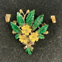 VINTAGE SINGED EXQUISITE ENAMEL PRIMROSE FLOWER BROOCH/PIN BIRTHDAY MONTH SERIES