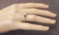 14K Yellow Gold Engagement Three Stone Ring 1.01CT.Natural Princess Cut Diamond