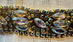 Vintage Unmarked Aurora Borealis AB Rhinestone Necklace Bracelet Gold-Tone