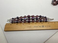 Vtg Crown Trifari purple Lucite AB Beads Demi Parure Set Silver W/ Box