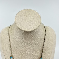 Vintage Silver Tone Turquoise Color Cabochon Statement Bib Necklace Retro Boho