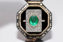 Art Deco Style 3.1Ct Lab Created Emerald & Diamond Anniversary 14K Gold FN Ring