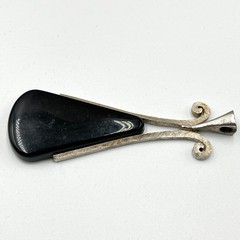 Vintage Avon Mid-Century Modern Silver Tone Black Onyx Style Teardrop Pendant