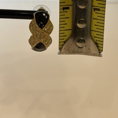 Roman Earrings X Criss Cross Rhinestones Black Enamel Gold Tone Pierced Vintage