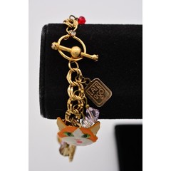 Lunch at The Ritz Vintage Cat Charm Bracelet Bird Fish Crystal Signed 1990s Bin6