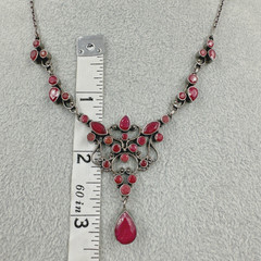 SLG Sterling Silver Necklace Natural Ruby Cluster Y Pendant 3″ Drop 18.5″ 21.60g