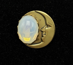 Vintage Celestial Crescent Moon Brooch Pin Cabochon Opalescent Stone