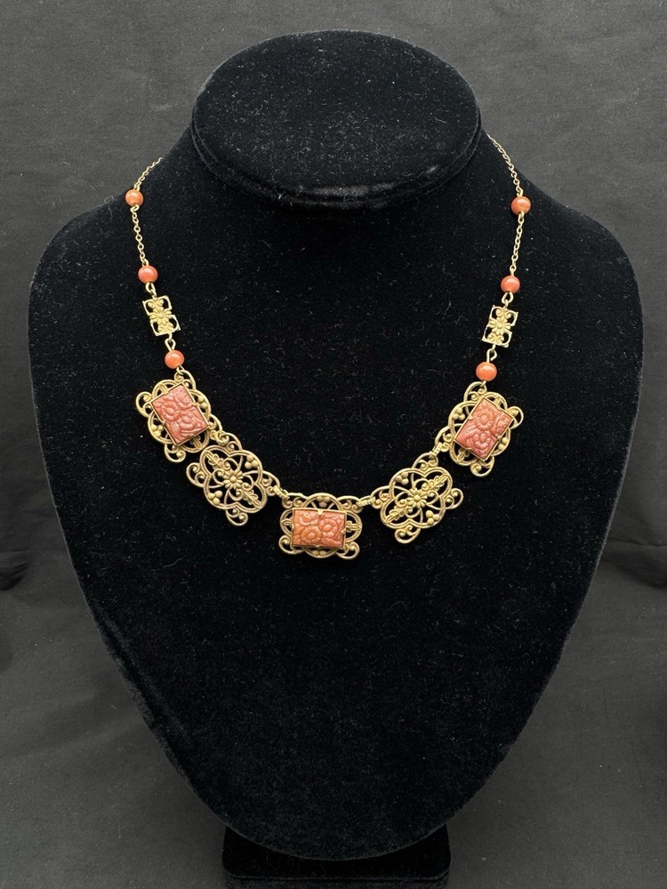 Antique Czech Brass and Glass Necklace