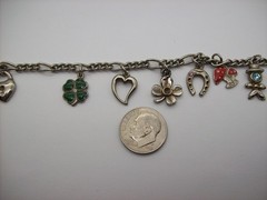 Vintage Silvertone Mix GOOD LUCK Charm Bracelet, Enamel, some made in Germany