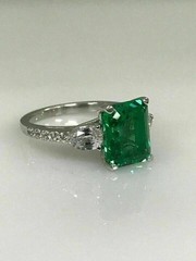 3.25Ct Art Deco Princess Lab Created Green Emerald Engagement 925 Silver Ring