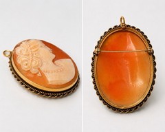 Vintage 14K Gold Hand Carved Shell Cameo Brooch Pendant Large Estate Piece 7.1g