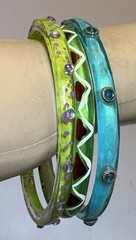 Vintage Clear Acrylic Resin Rhinestone Jewel Bangles Lot 3 Lime Green Turquoise