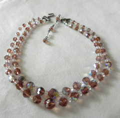Vintage Golden Brown AB Double Strand Crystal Necklace and Bracelet Set