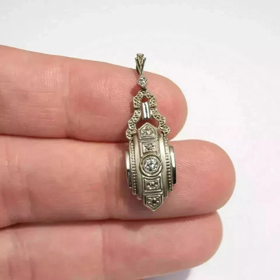 1.8Ct Art Deco Style Lab Created Diamond Anniversary 14K White Gold FN Pendant