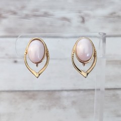 Vintage Clip On Earrings Very Light Pink & Gold Tone