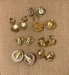 Vintage Clip On Earrings Lot Mixed Metals Enamel Faux Pearl Dangle 1 Signed