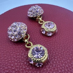 Vintage Sparkling BLANCA Clip on Pink Rhinstones Dangle Earrings. See pics.