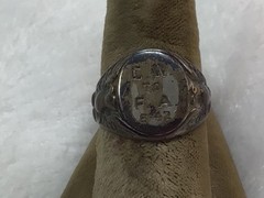 Vintage US Military Sterling Silver Ring Eagle Design Initials and dated 8 42