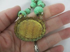 ANTIQUE FAUX JADE BEAD with CARVED FAUX JADE PENDANT CHOKER NECKLACE